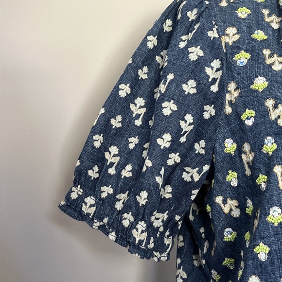 Anthropologie Pilcro Womens Aly Puff Sleeve Blouse Blue Denim Cotton Boho Top XL - Picture 12 of 16